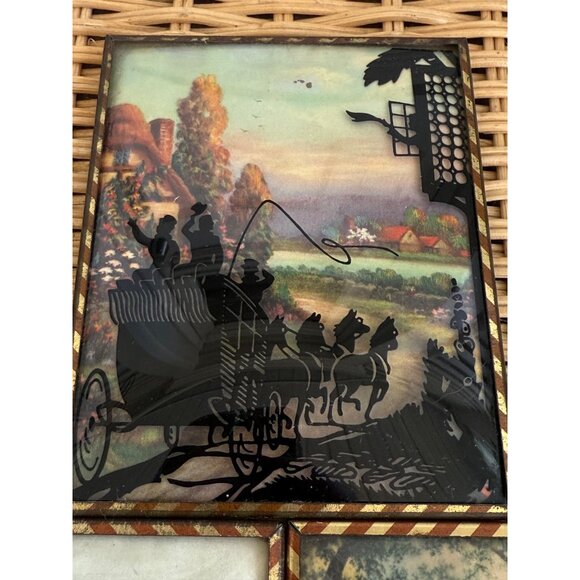 Vintage 40's Lot 3 Convex Glass Silhouette Victorian Pictures - Picture 5 of 9